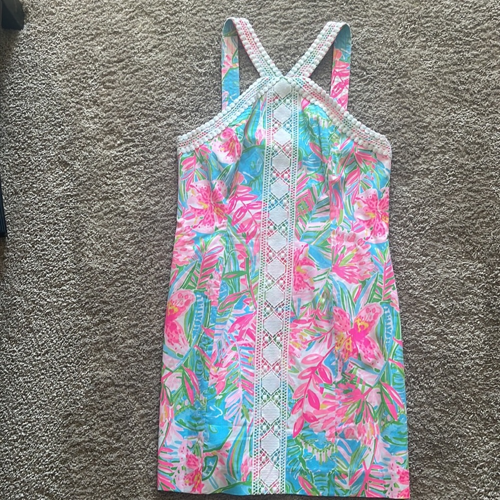 Lilly Pulitzer dress with halter top.